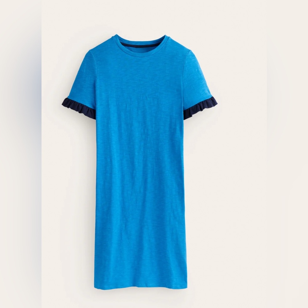 Boden Emily Ruffle Cotton Dress in Brilliant Blue